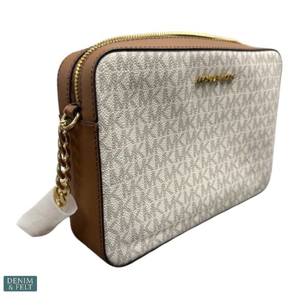 Michael Kors Jet Set Large Logo Crossbody Bag in Vanilla w/ Gold Hardware NEW - Picture 6 of 6